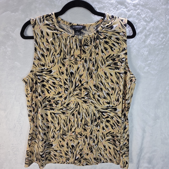 Liz Claiborne Tops - Liz Claiborne Career Petite Yellow Swirl Print Sleeveless Blouse Size PL
